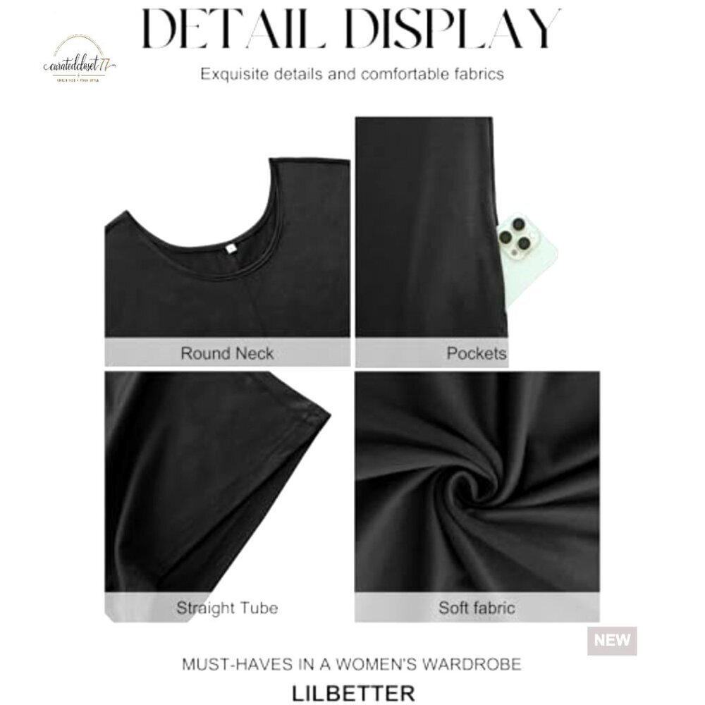 Large Wide Leg Jumpsuit with Pockets, Cap Sleeve, Polyester Blend - Picture 5 of 7